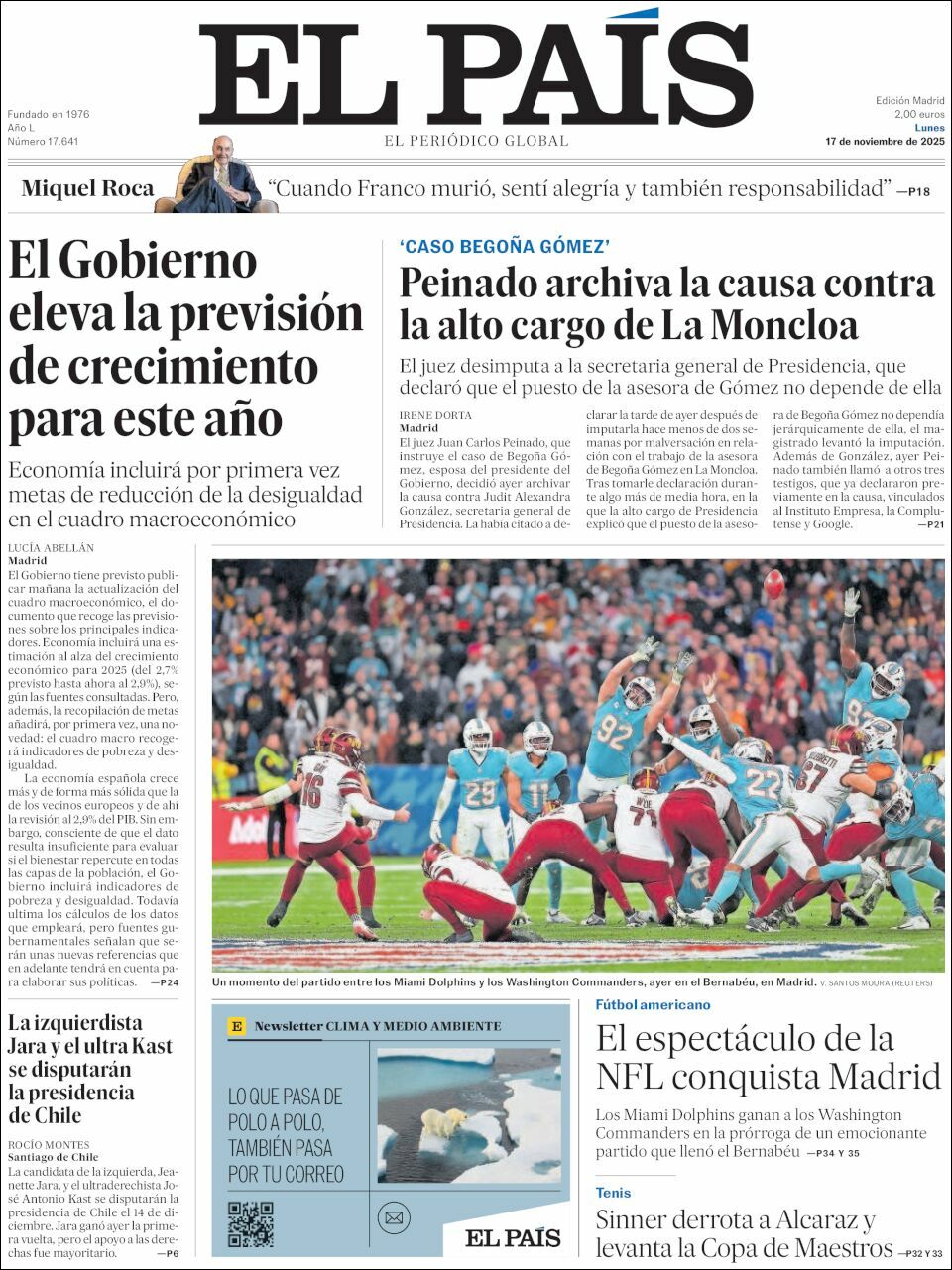 El País, edición del lunes 17 de noviembre de 2025