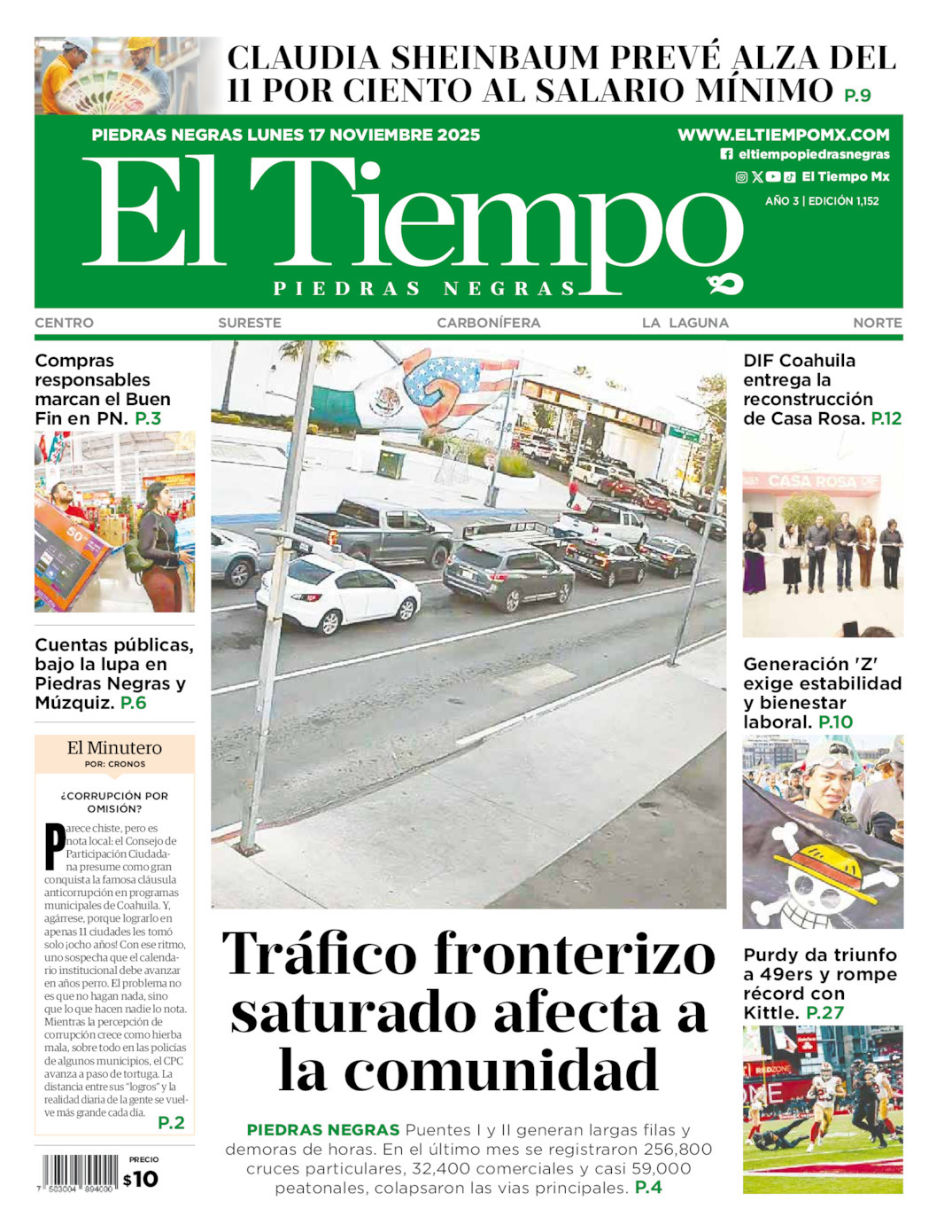 El Tiempo Piedras Negras, edición del lunes 17 de noviembre de 2025
