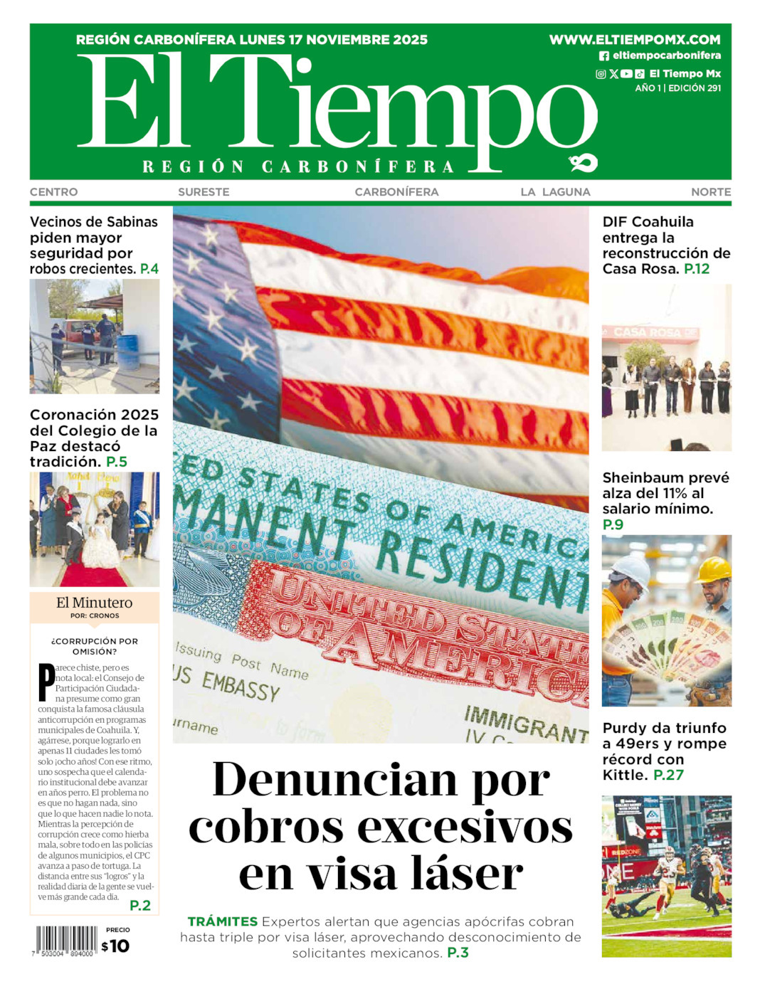 El Tiempo Región Carbonífera, edición del lunes 17 de noviembre de 2025