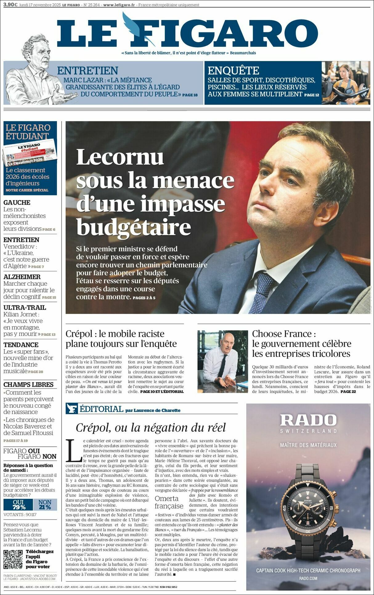 Le Figaro, edición del lunes 17 de noviembre de 2025