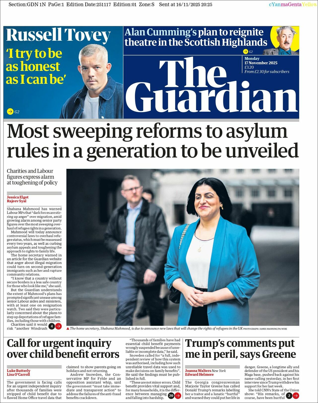 The Guardian, edición del lunes 17 de noviembre de 2025