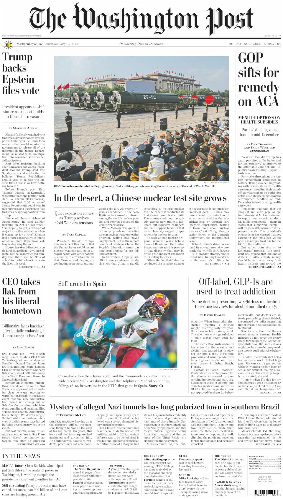 The Washington Post, edición del lunes 17 de noviembre de 2025