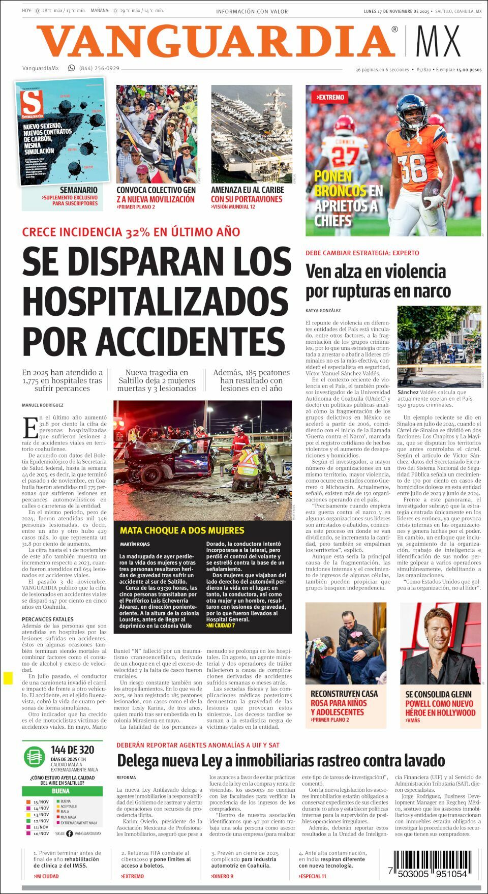 Vanguardia, edición del lunes 17 de noviembre de 2025