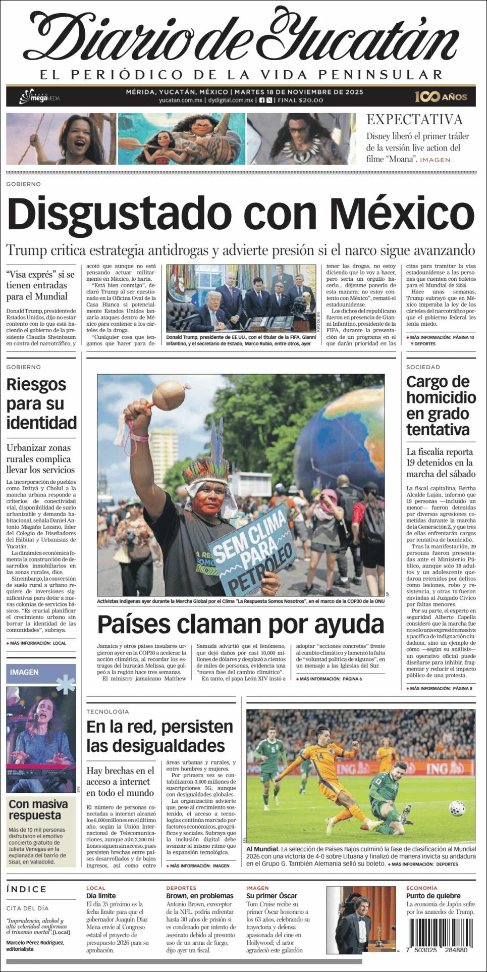El Diario de Yucatán, edición del martes 18 de noviembre de 2025