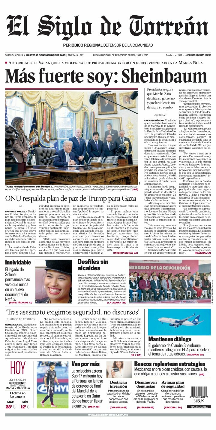 El Siglo de Torreón, edición del martes 18 de noviembre de 2025