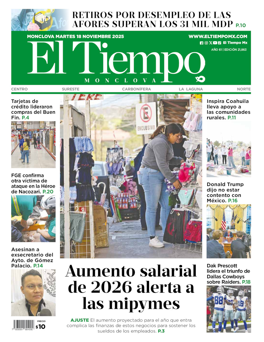 El Tiempo Monclova, edición del martes 18 de noviembre de 2025