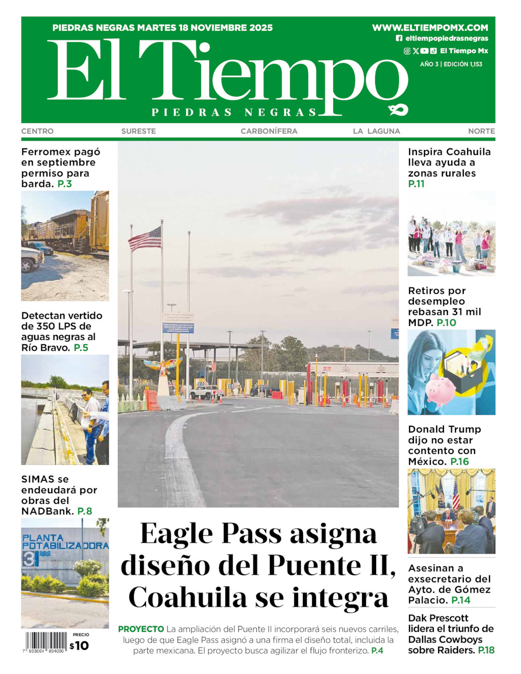 El Tiempo Piedras Negras, edición del martes 18 de noviembre de 2025