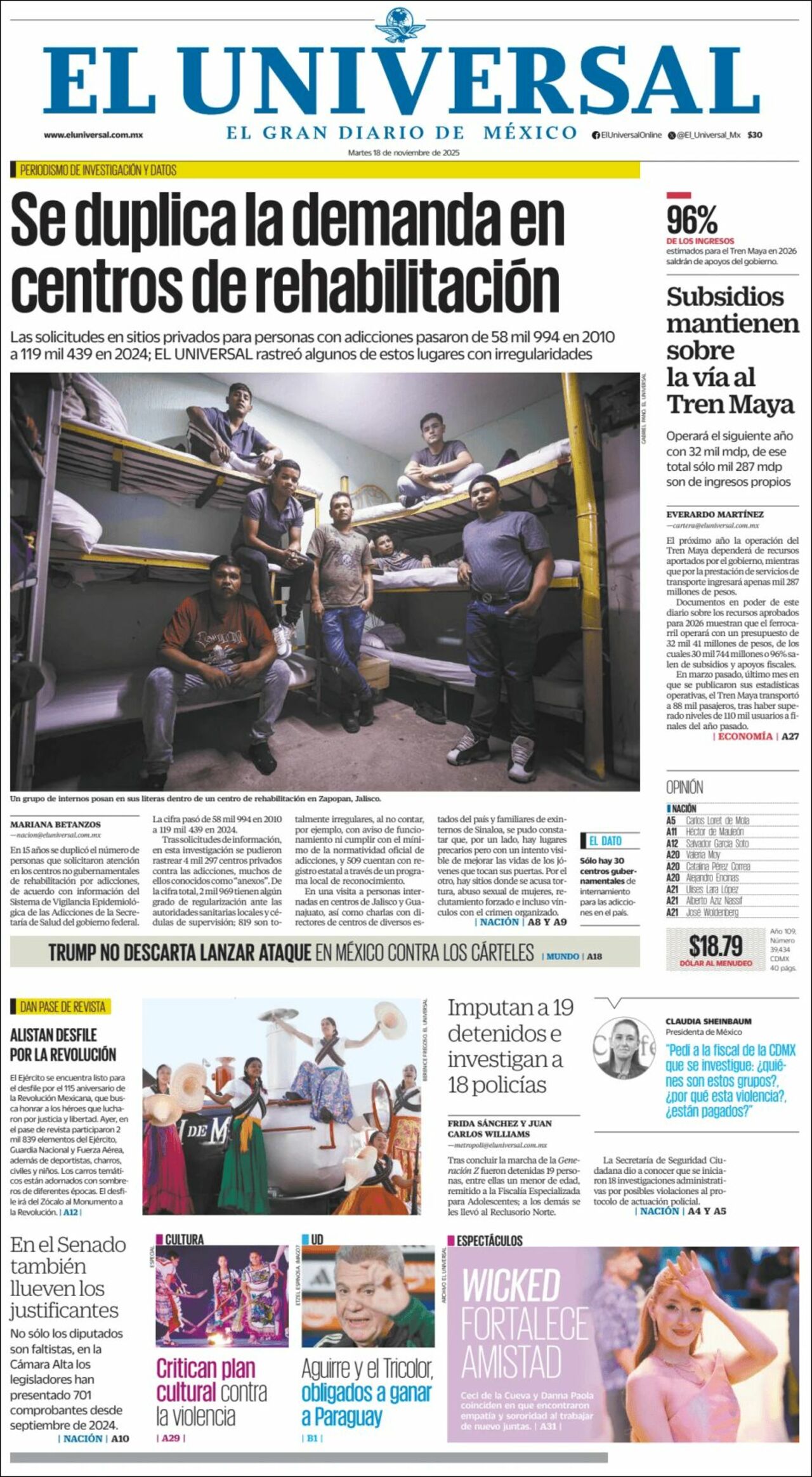 El Universal, edición del martes 18 de noviembre de 2025