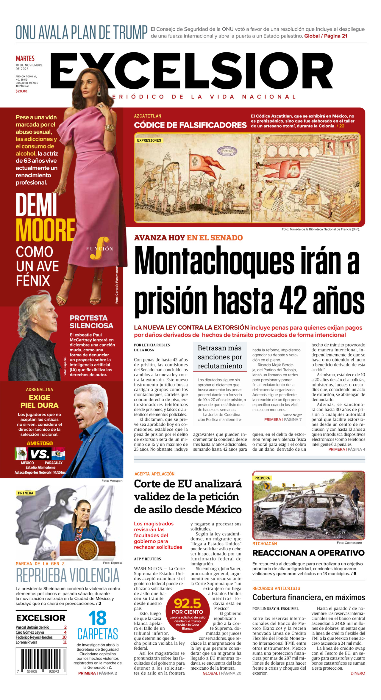 Excelsior, edición del martes 18 de noviembre de 2025