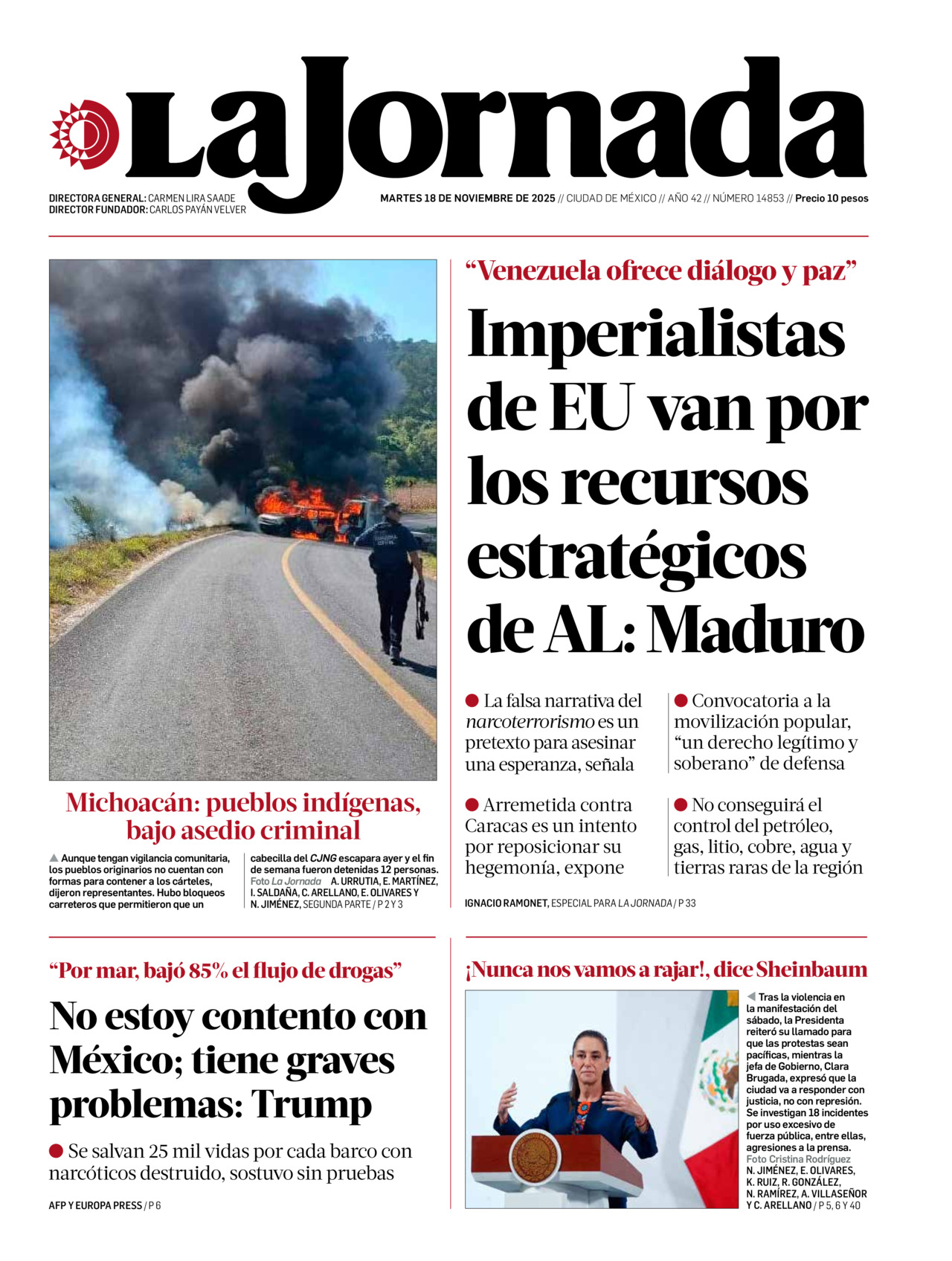 La Jornada, edición del martes 18 de noviembre de 2025