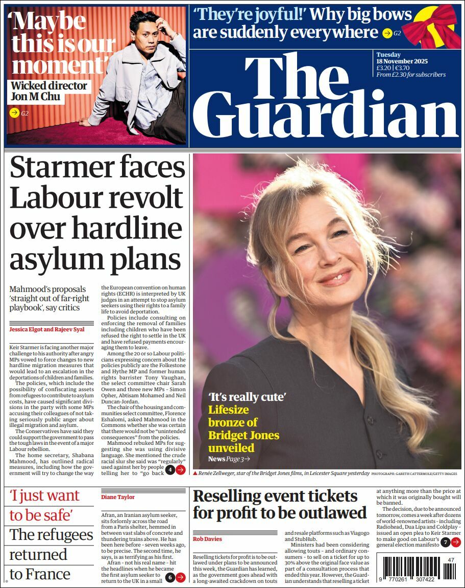 The Guardian, edición del martes 18 de noviembre de 2025