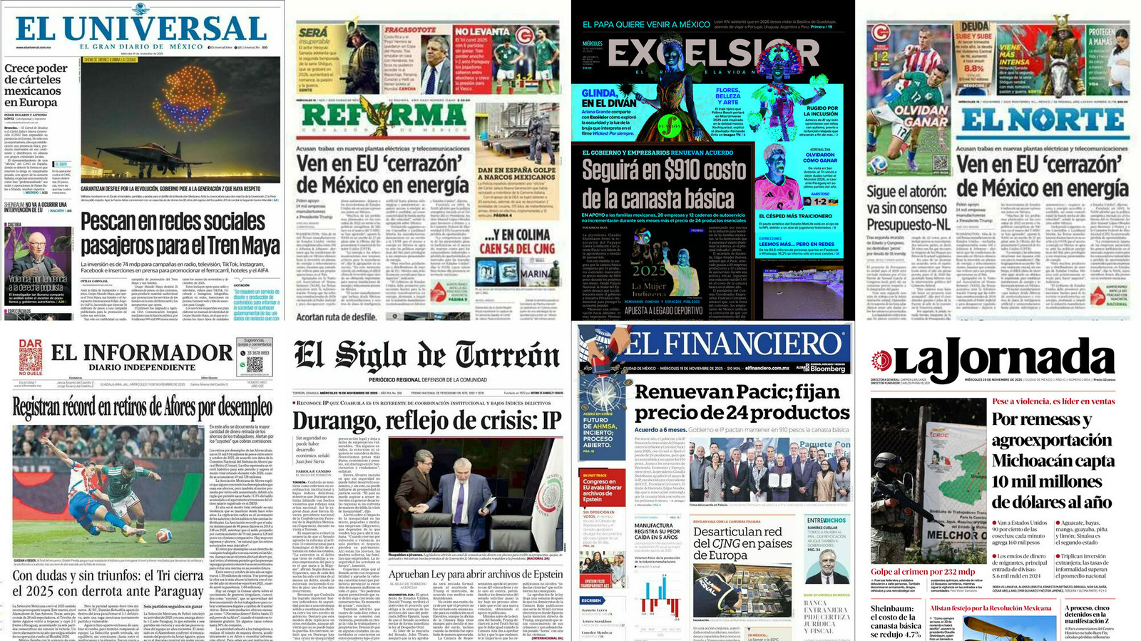 Portadas de periódicos impresos más importantes de México hoy