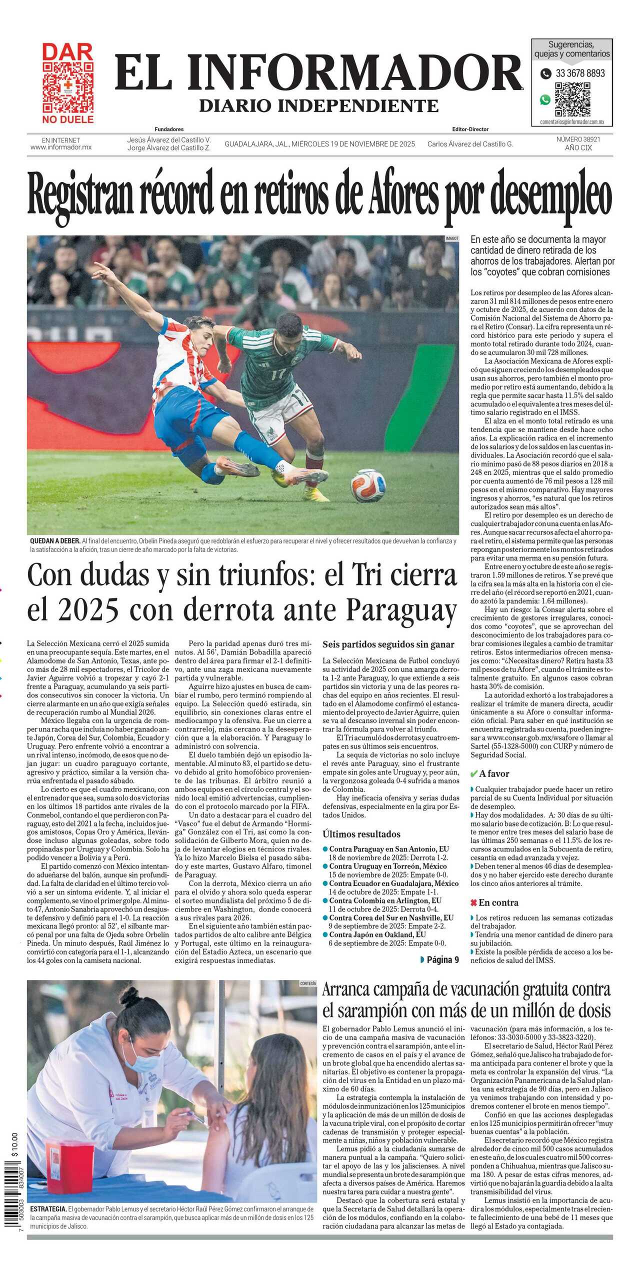 El Informador, edición del miércoles 19 de noviembre de 2025