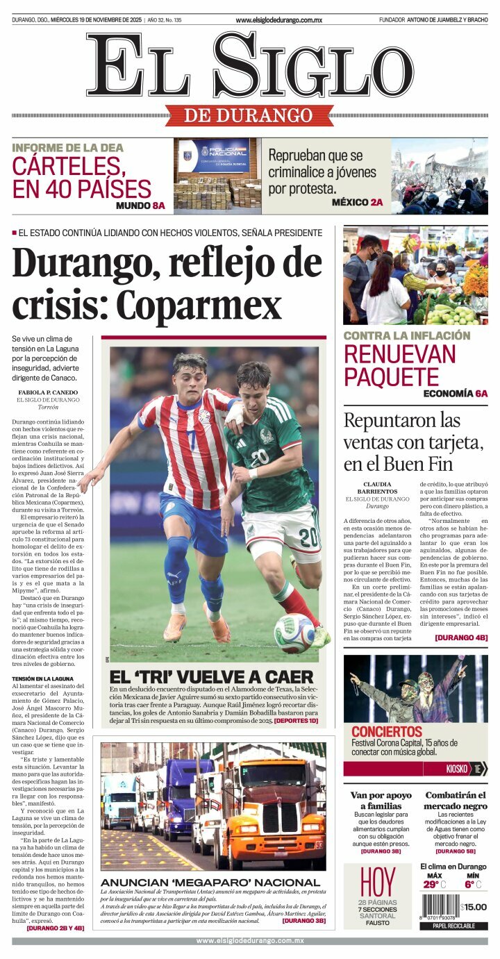 El Siglo de Durango, edición del miércoles 19 de noviembre de 2025
