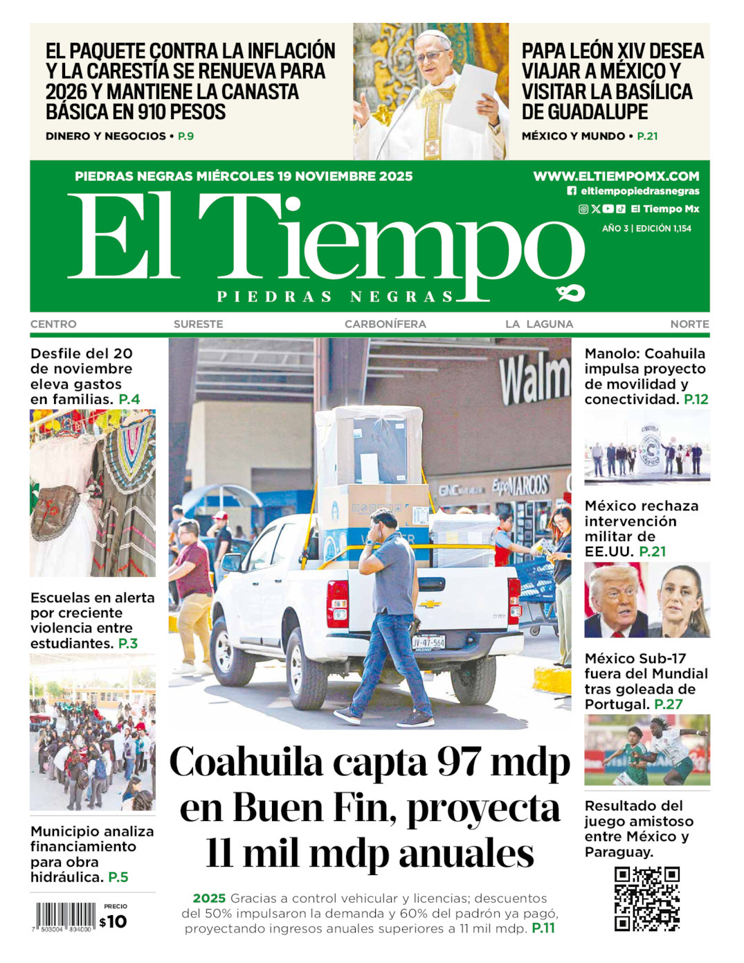 El Tiempo Piedras Negras, edición del miércoles 19 de noviembre de 2025