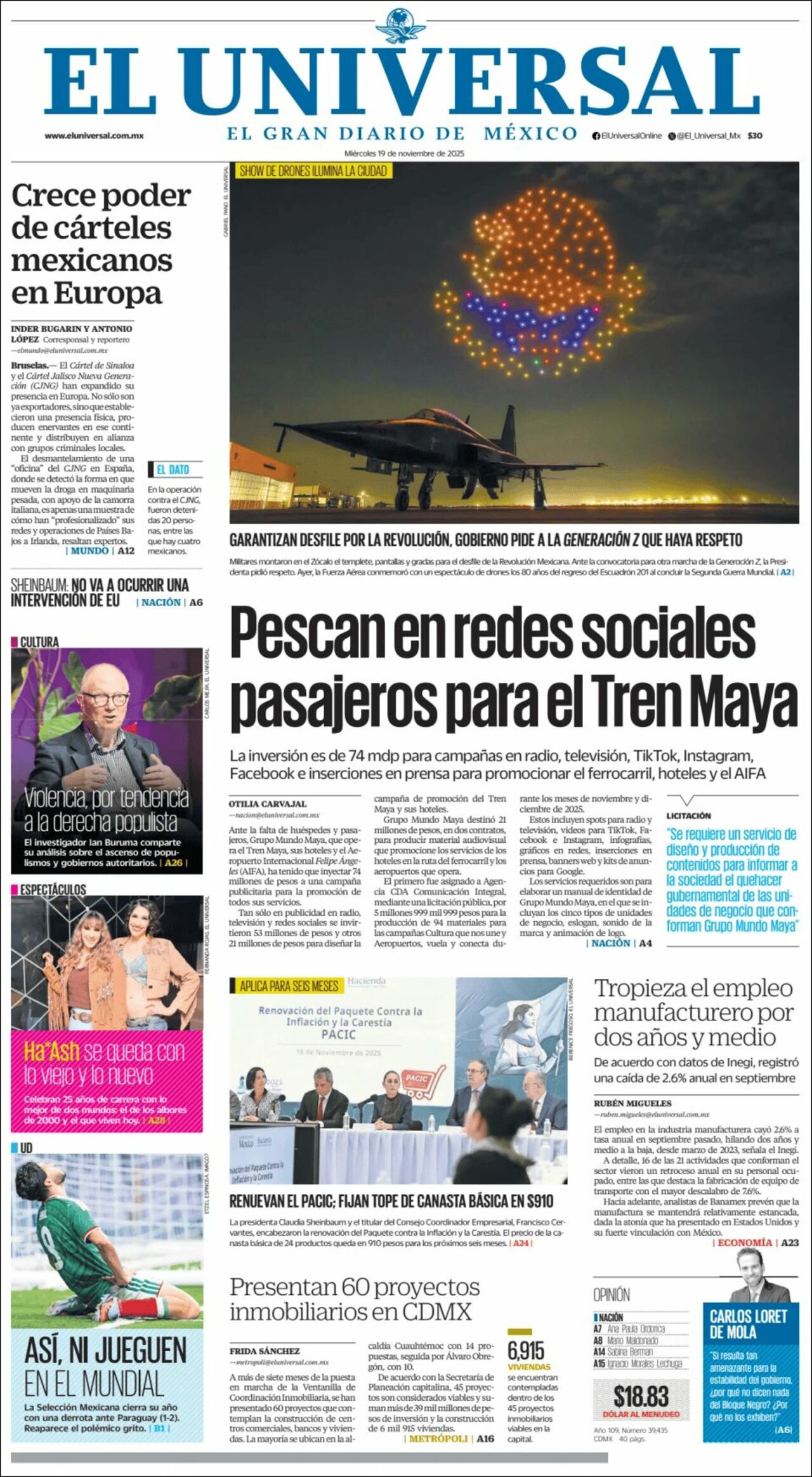 El Universal, edición del miércoles 19 de noviembre de 2025