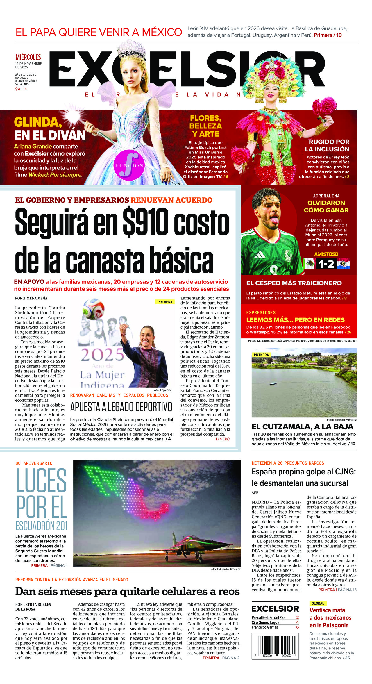 Excelsior, edición del miércoles 19 de noviembre de 2025