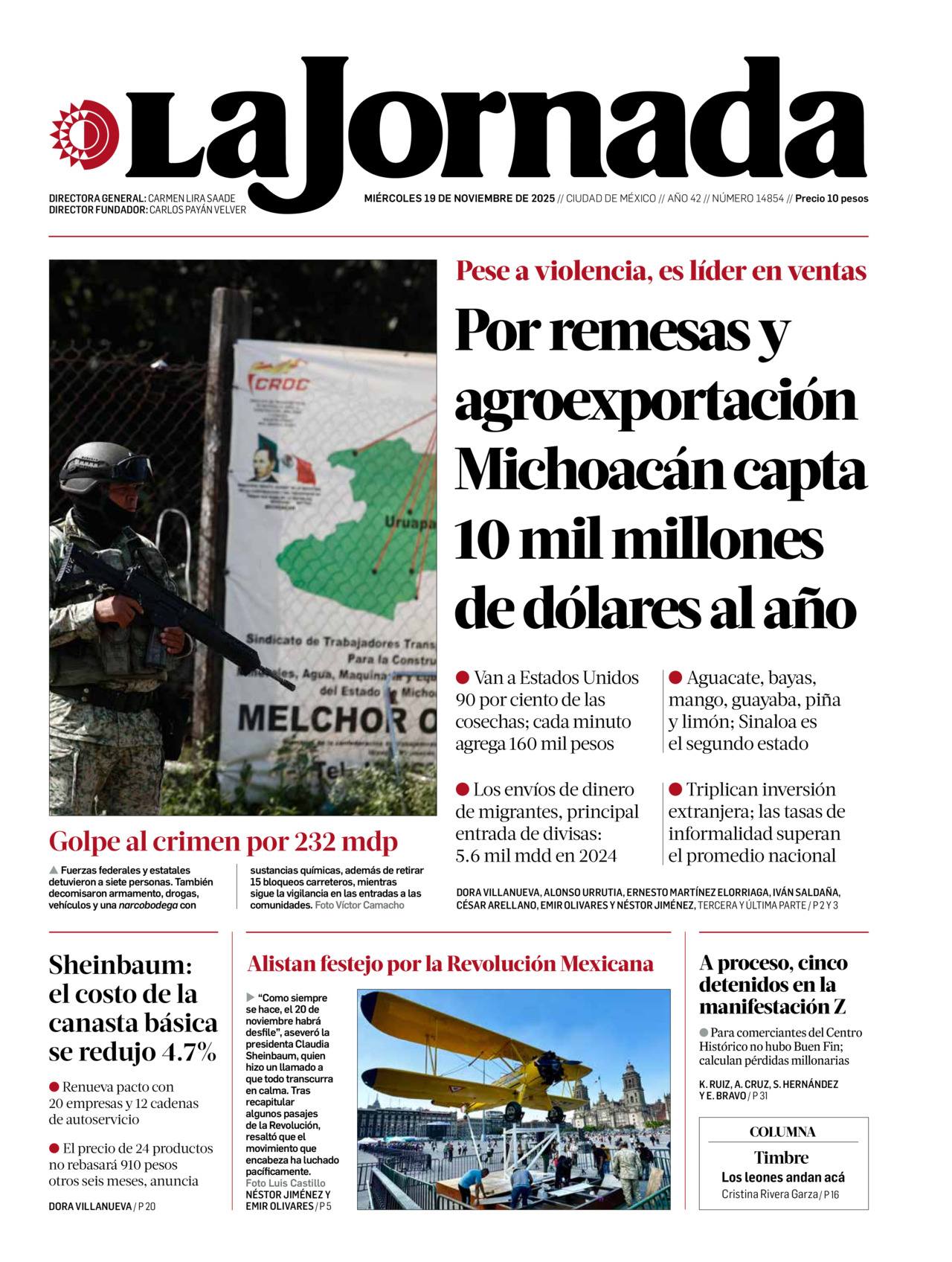 La Jornada, edición del miércoles 19 de noviembre de 2025