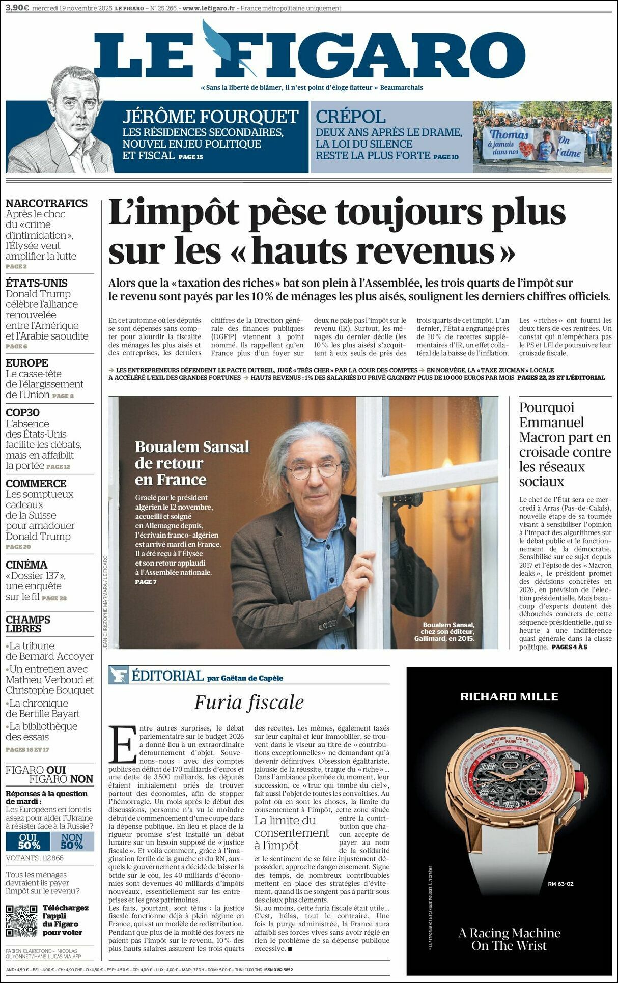 Le Figaro, edición del miércoles 19 de noviembre de 2025
