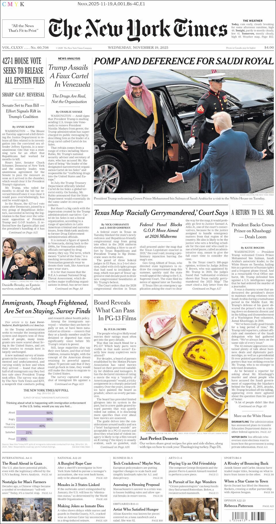 The New York Times, edición del miércoles 19 de noviembre de 2025