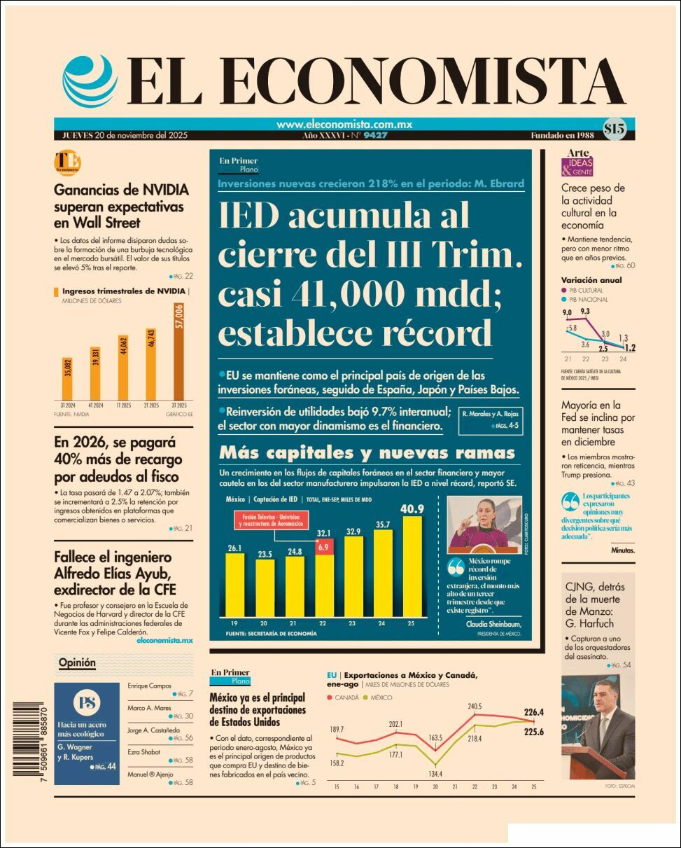 El Economista, edición del jueves 20 de noviembre de 2025