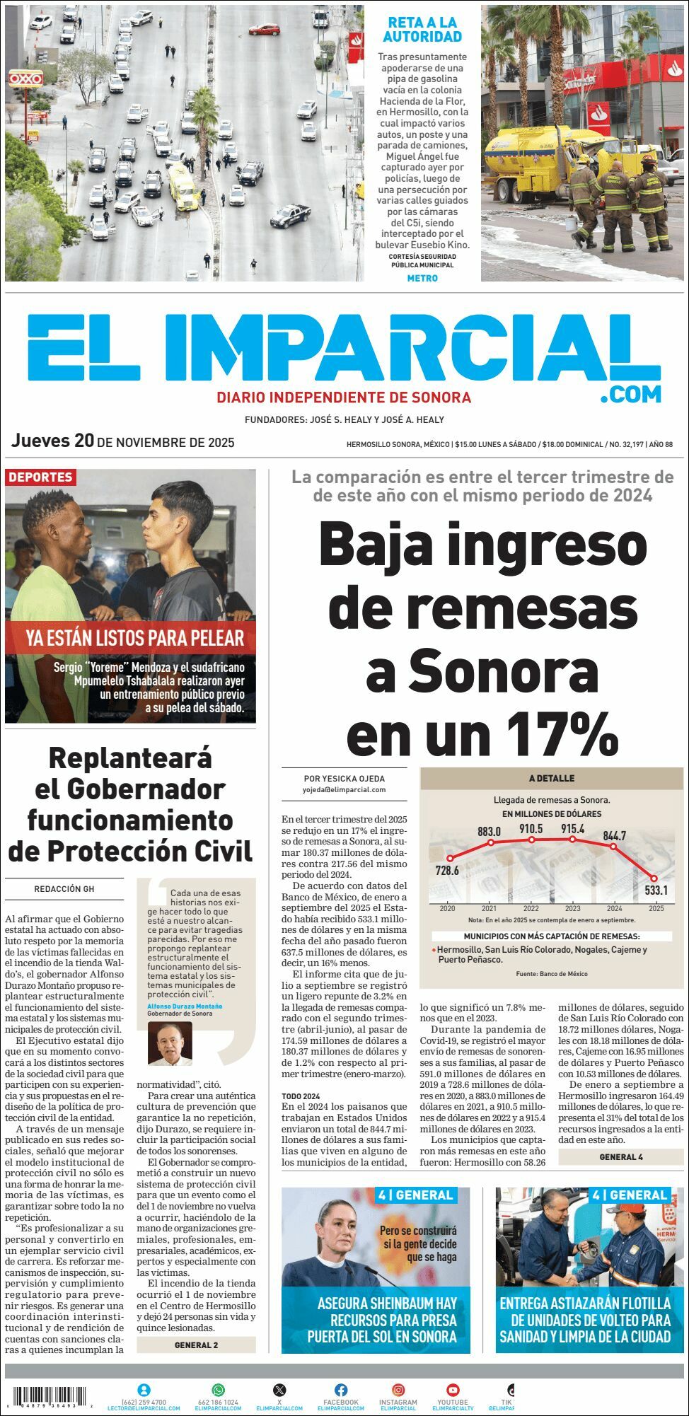 El Imparcial, edición del jueves 20 de noviembre de 2025
