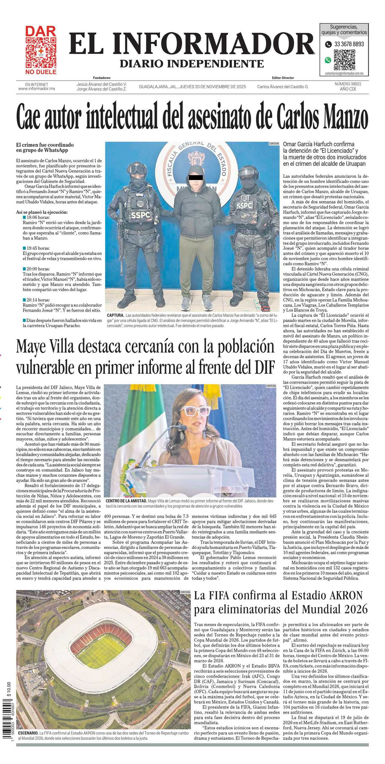 El Informador, edición del jueves 20 de noviembre de 2025