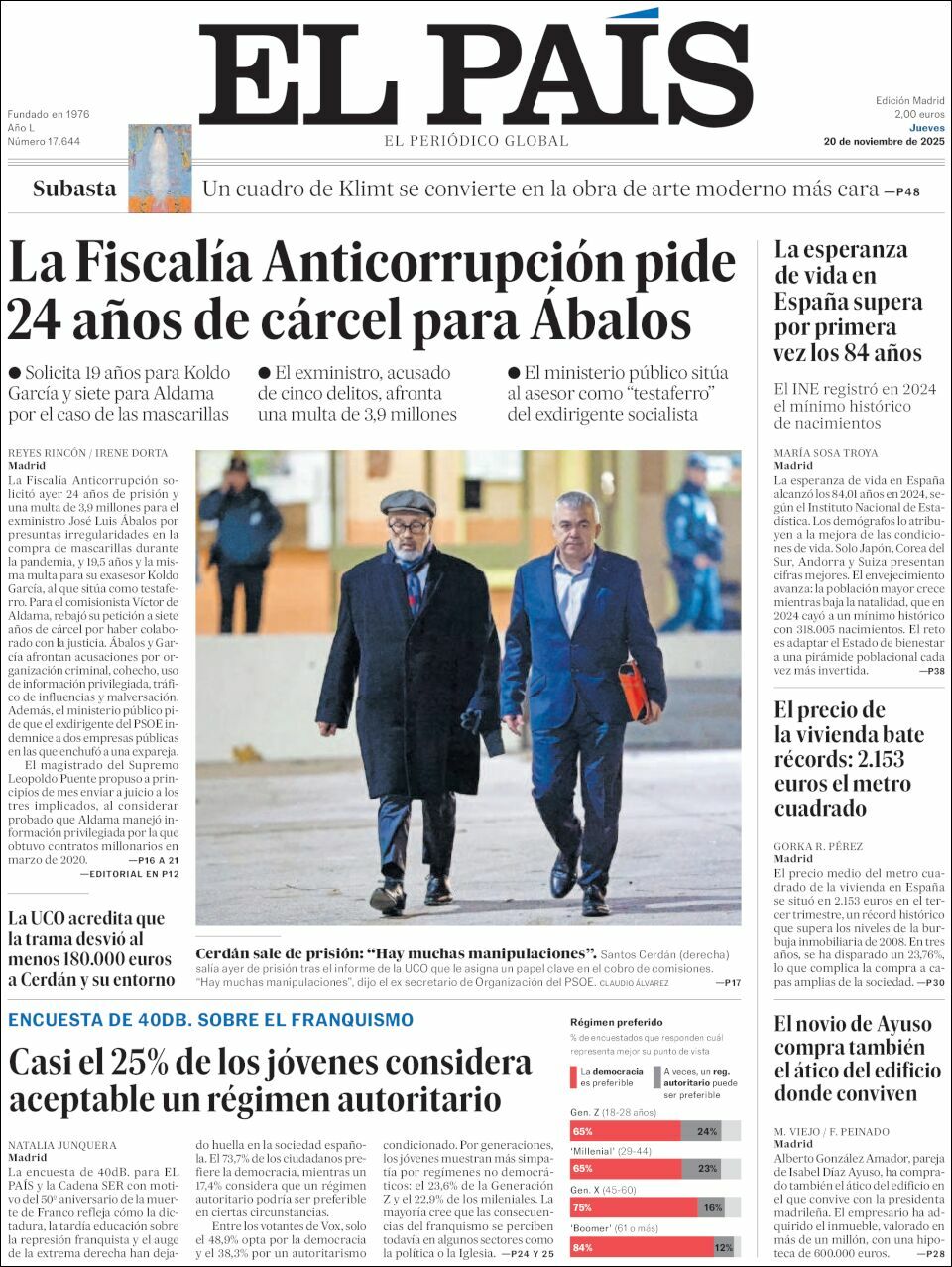 El País, edición del jueves 20 de noviembre de 2025