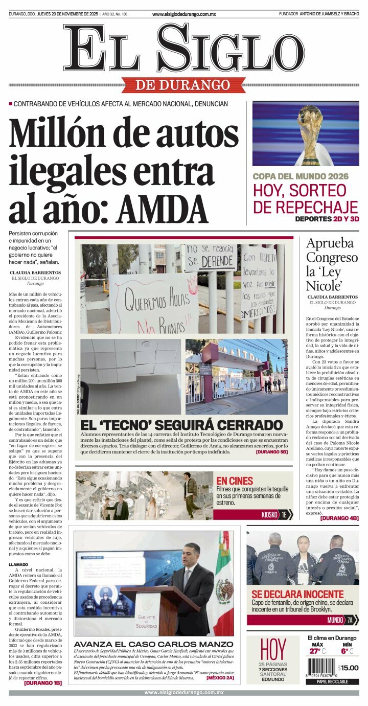 El Siglo de Durango, edición del jueves 20 de noviembre de 2025