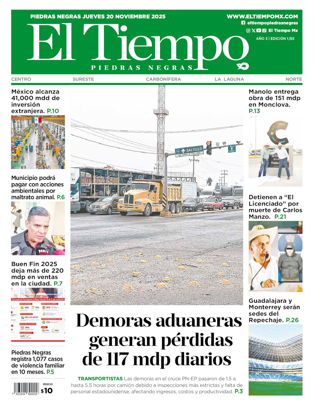 El Tiempo Piedras Negras, edición del jueves 20 de noviembre de 2025