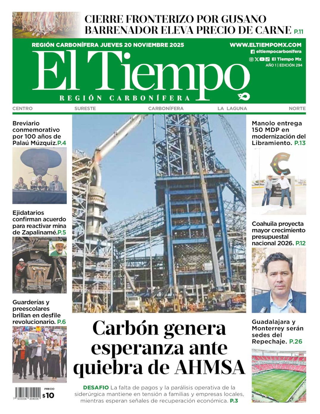El Tiempo Región Carbonífera, edición del jueves 20 de noviembre de 2025