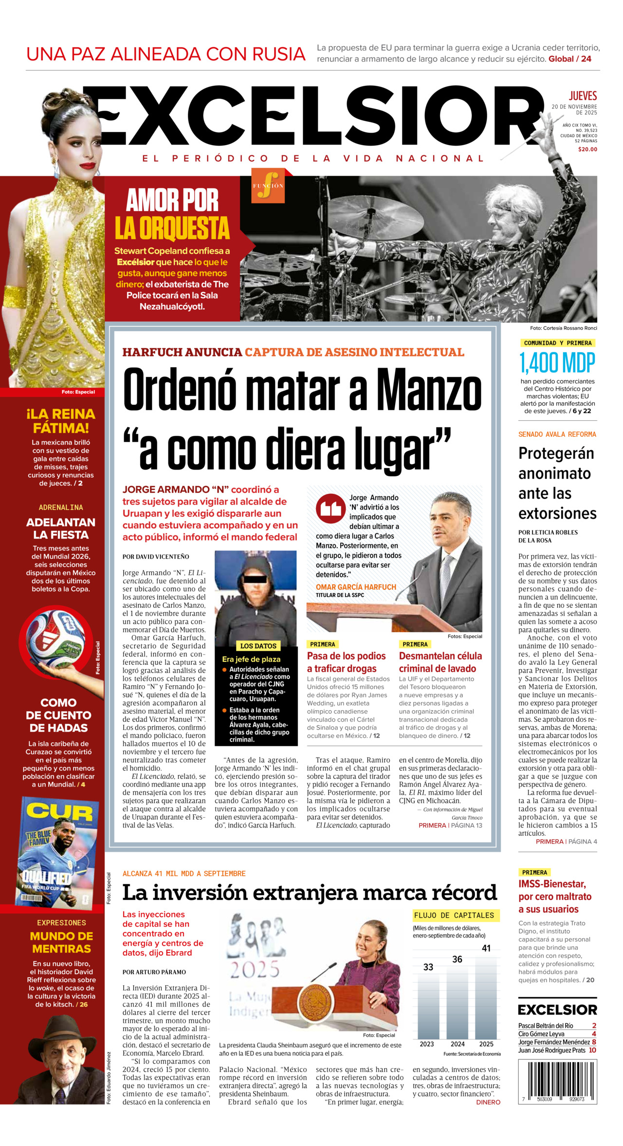Excelsior, edición del jueves 20 de noviembre de 2025