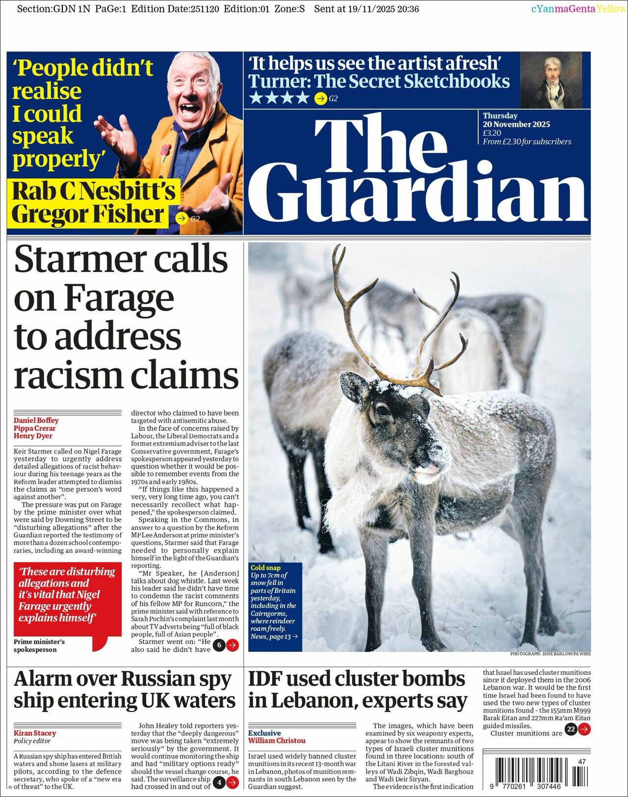 The Guardian, edición del jueves 20 de noviembre de 2025