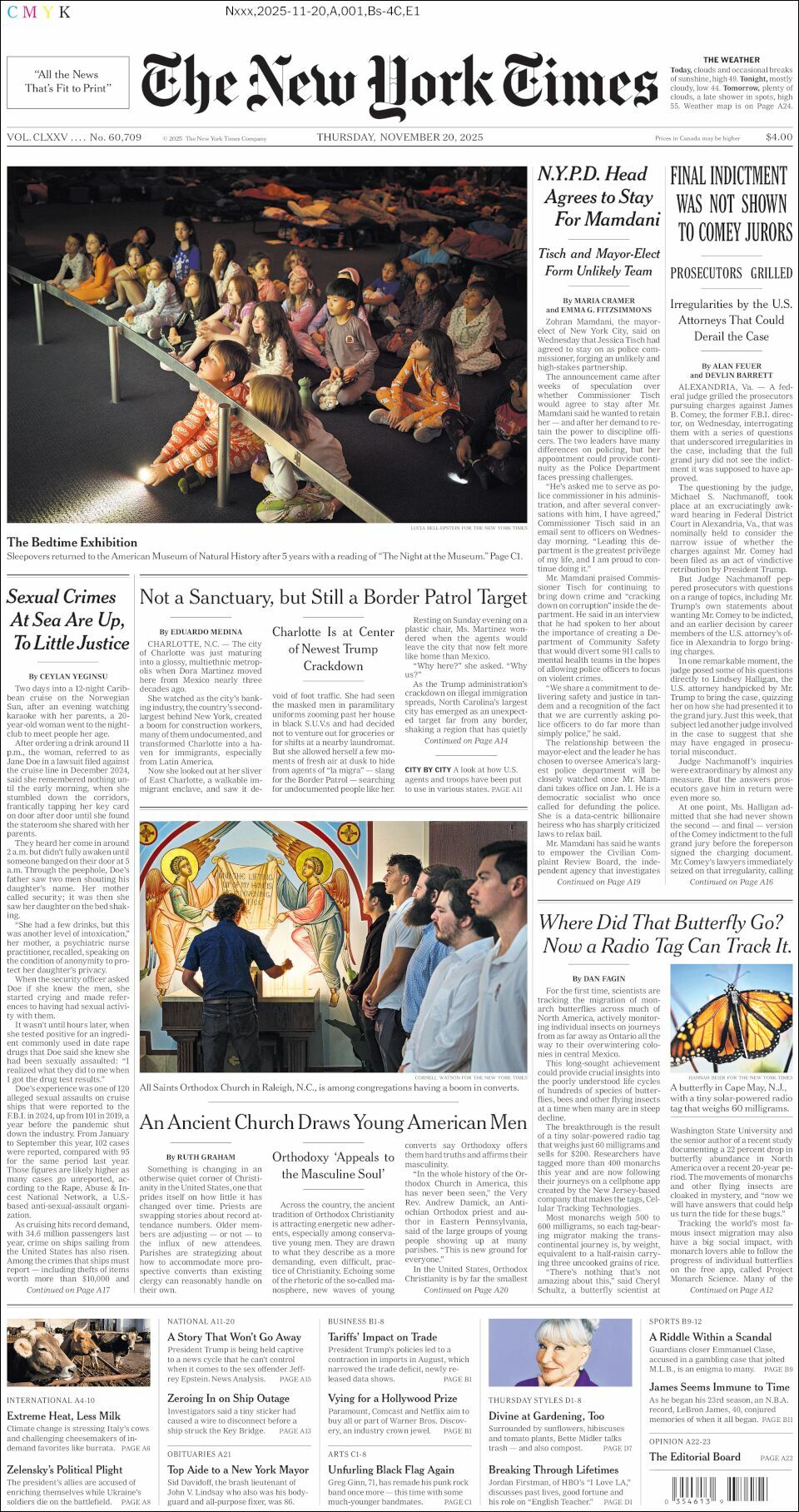 The New York Times, edición del jueves 20 de noviembre de 2025