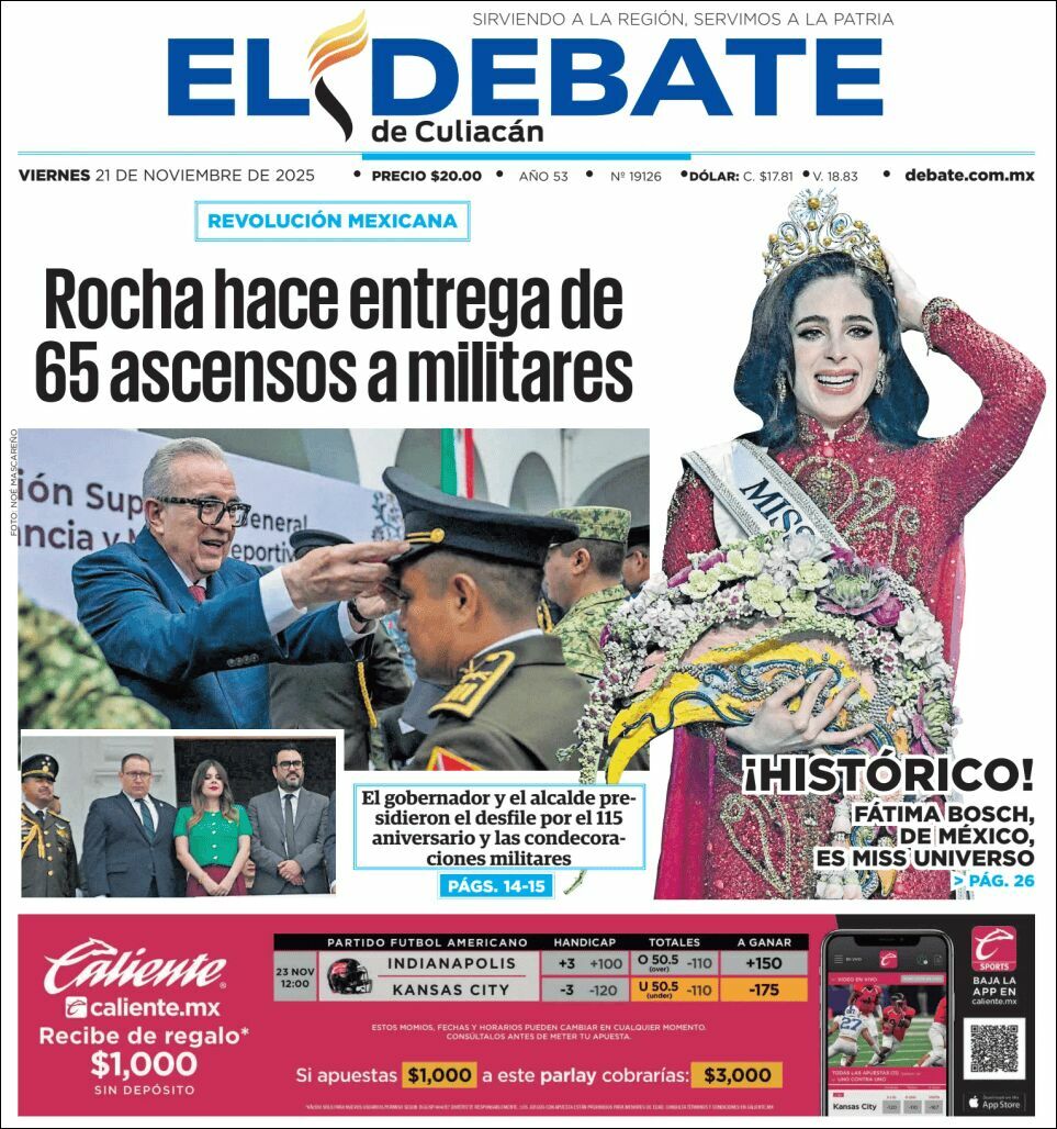 El Debate Culiacán, edición del viernes 21 de noviembre de 2025