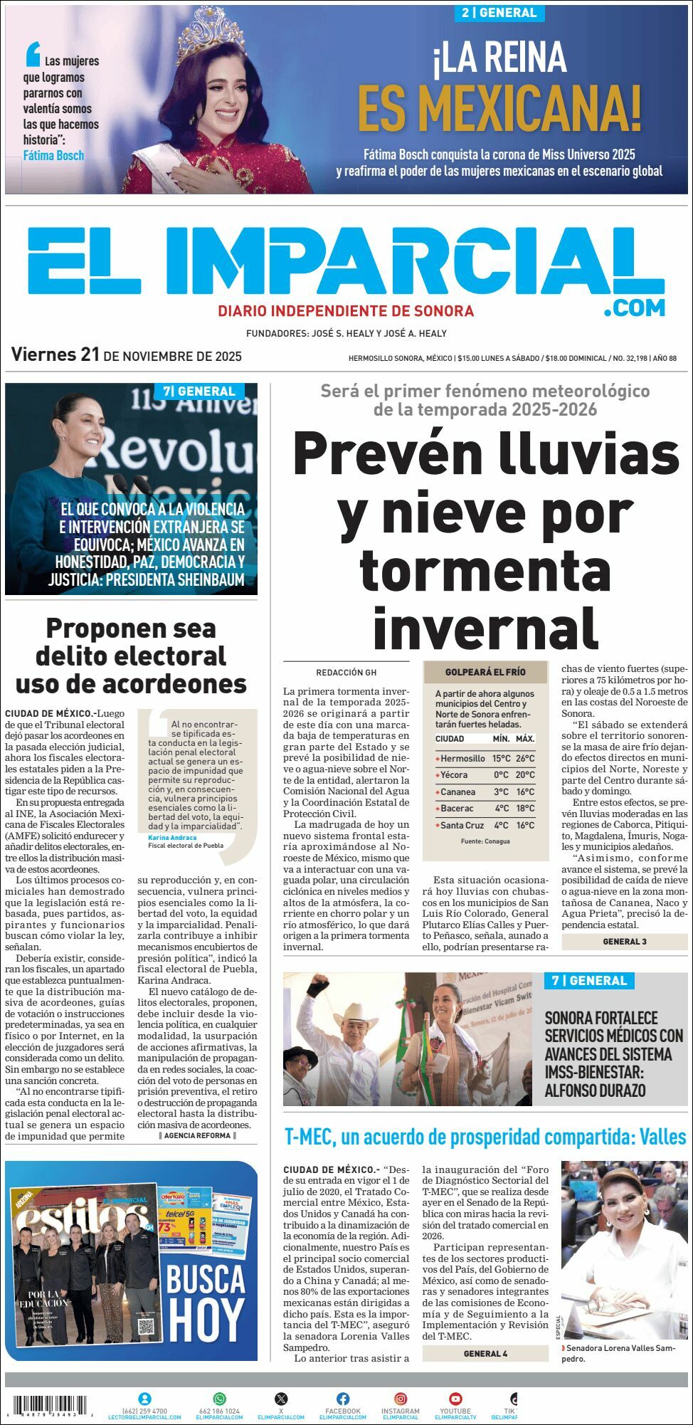 El Imparcial, edición del viernes 21 de noviembre de 2025