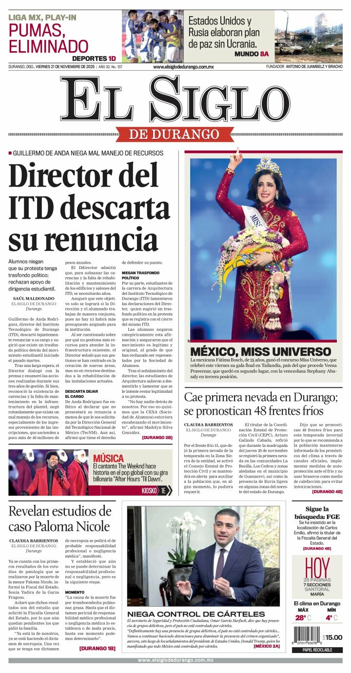 El Siglo de Durango, edición del viernes 21 de noviembre de 2025