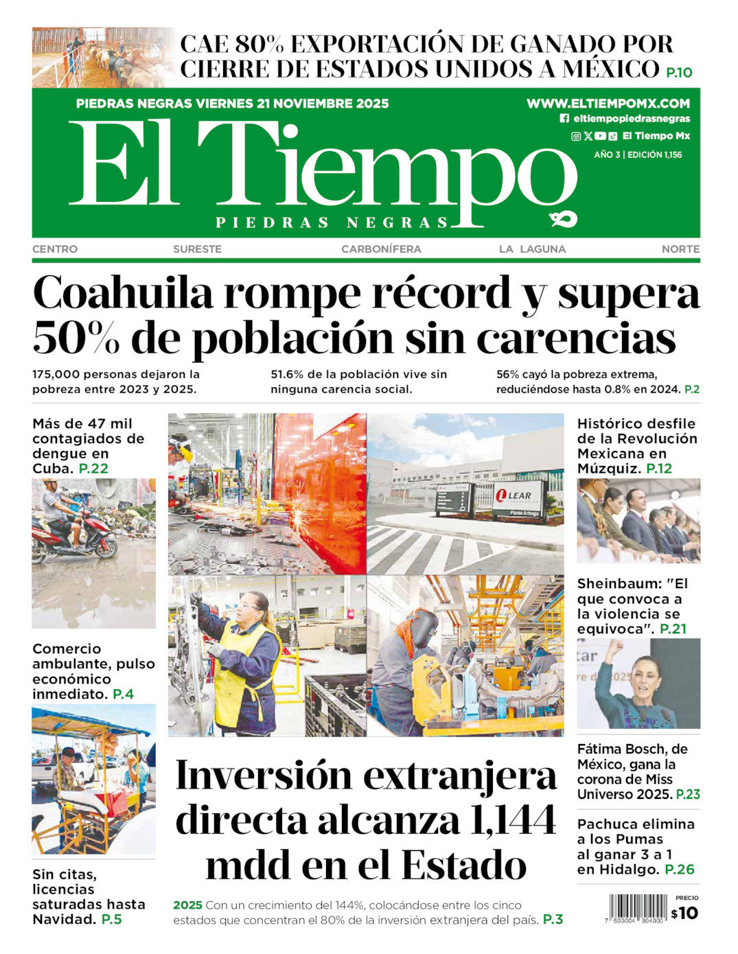 El Tiempo Piedras Negras, edición del viernes 21 de noviembre de 2025