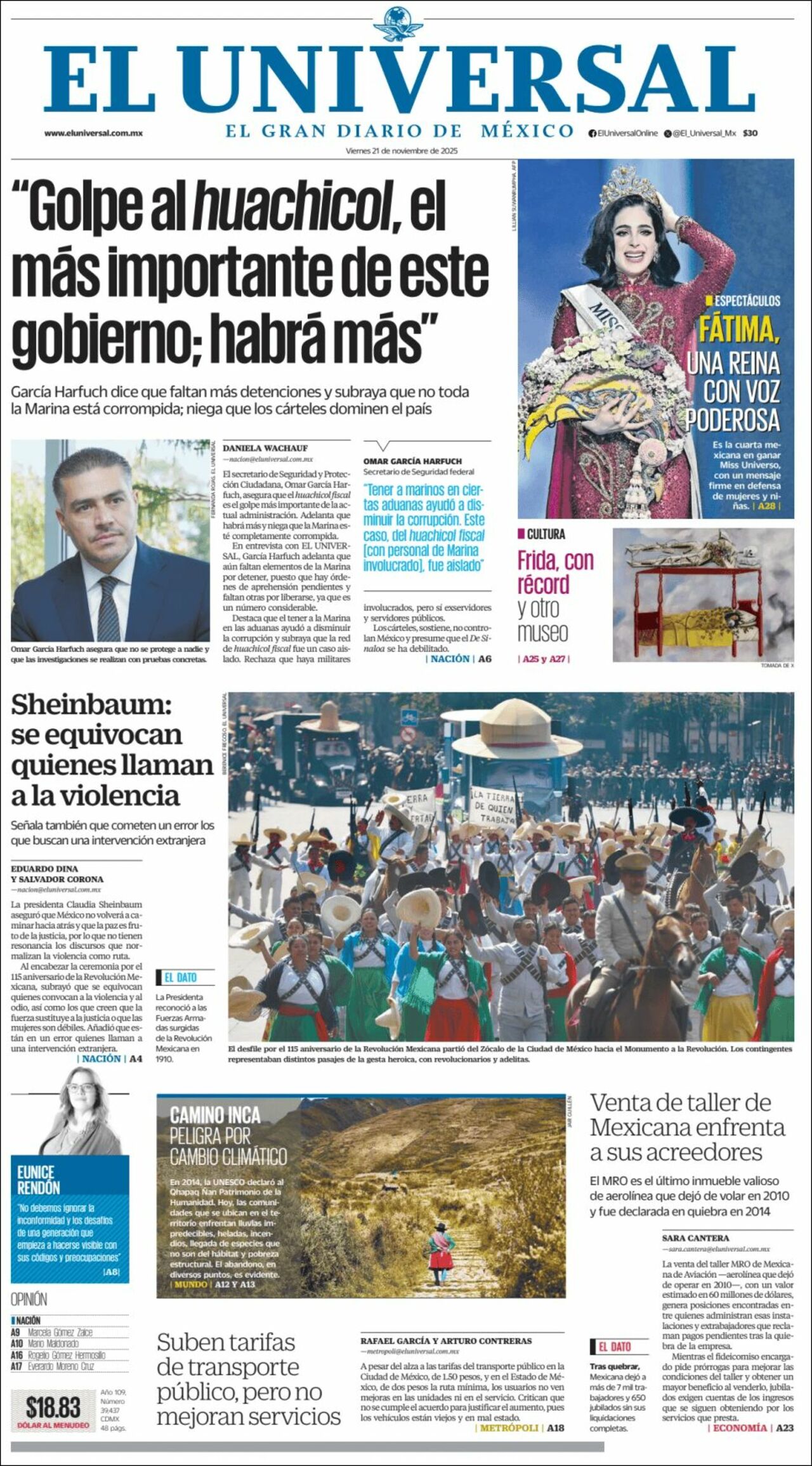 El Universal, edición del viernes 21 de noviembre de 2025