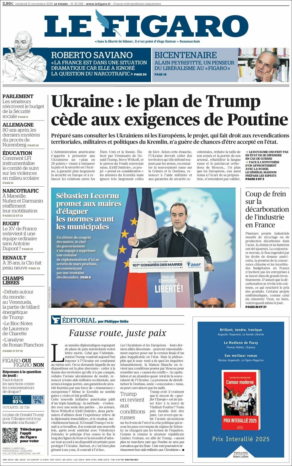 Le Figaro, edición del viernes 21 de noviembre de 2025