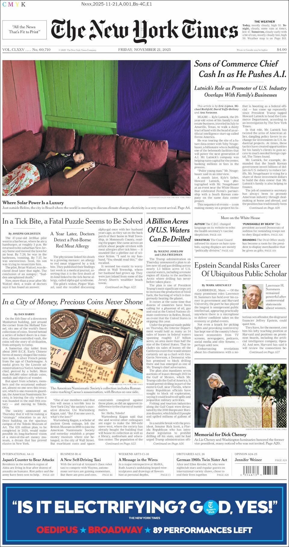 The New York Times, edición del viernes 21 de noviembre de 2025