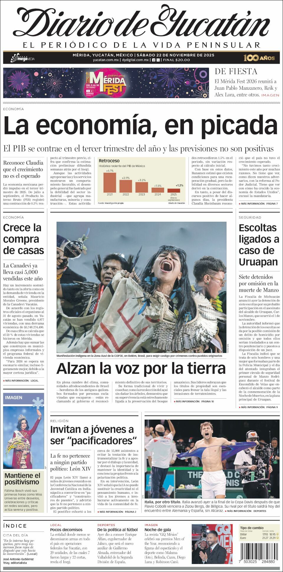 El Diario de Yucatán, edición del sábado 22 de noviembre de 2025