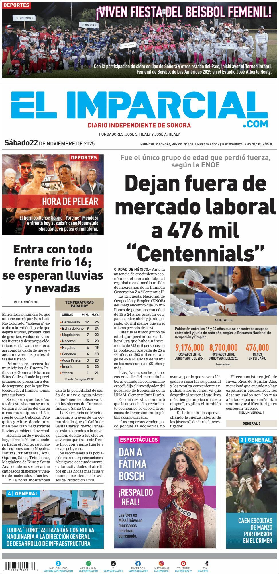 El Imparcial, edición del sábado 22 de noviembre de 2025