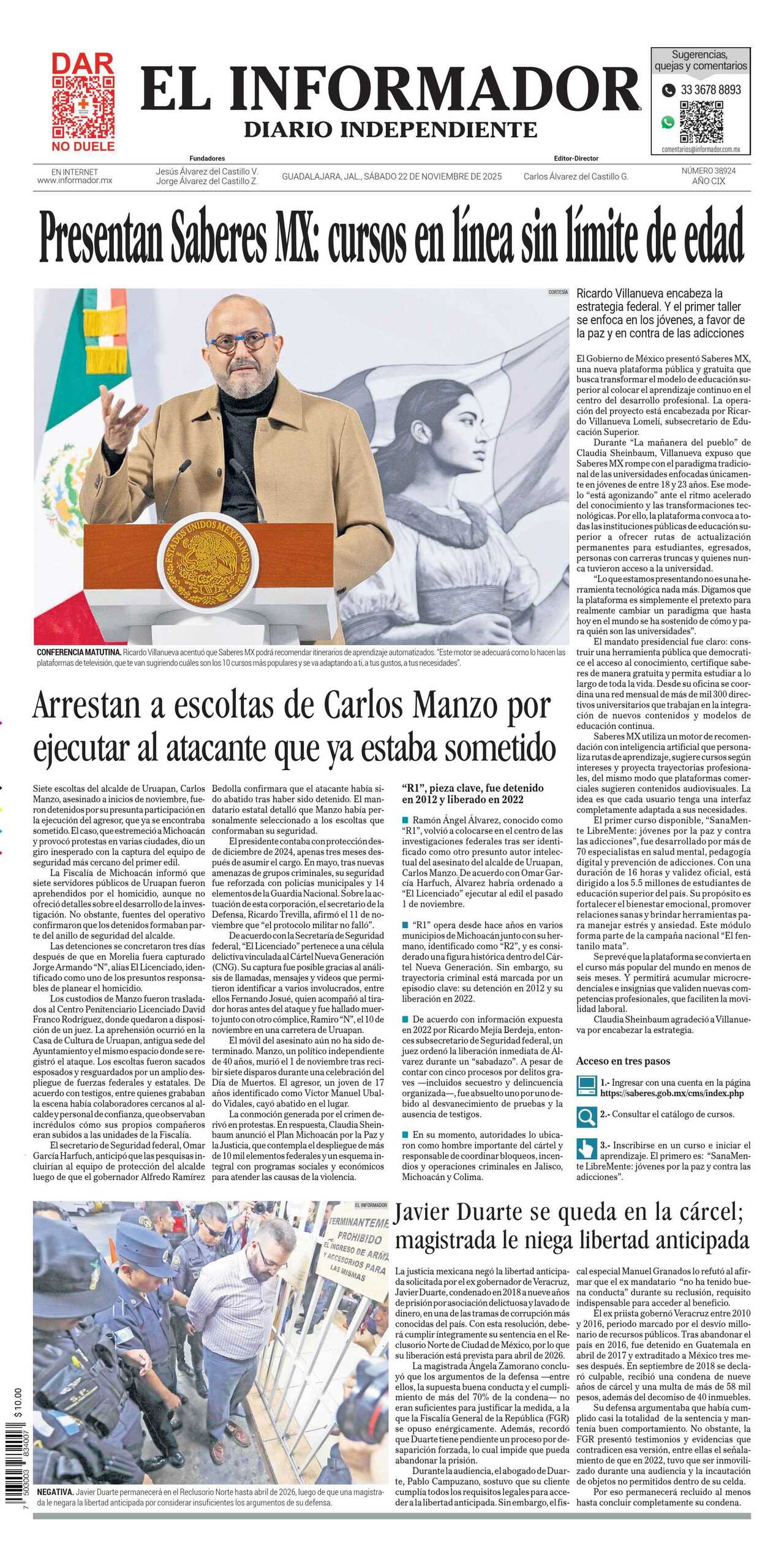 El Informador, edición del sábado 22 de noviembre de 2025