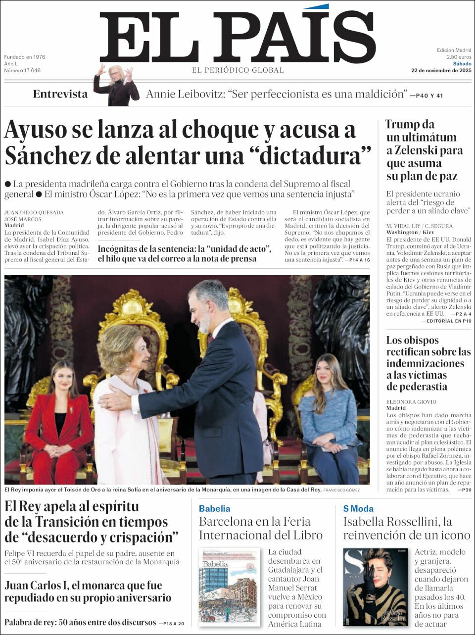 El País, edición del sábado 22 de noviembre de 2025