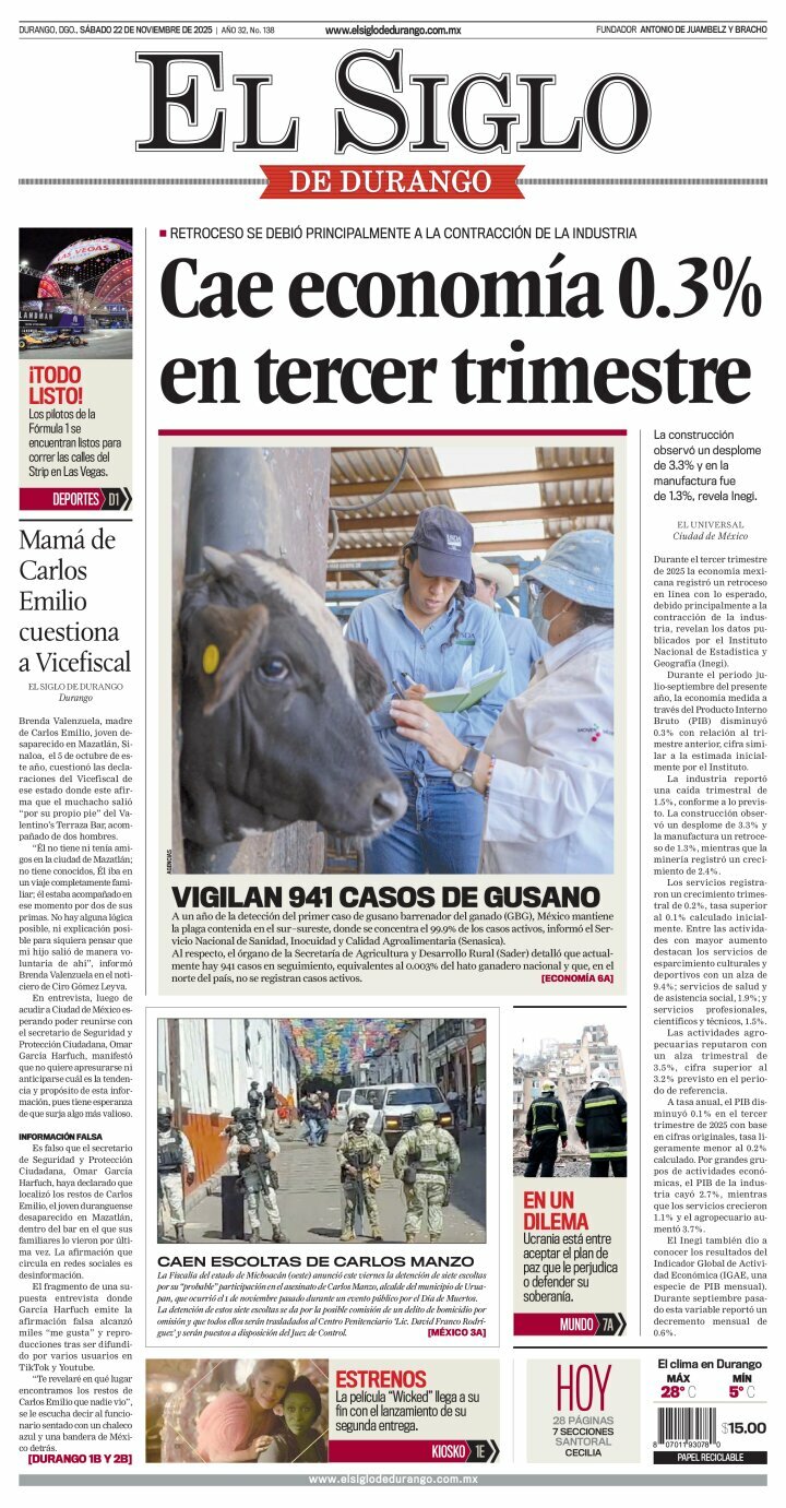 El Siglo de Durango, edición del sábado 22 de noviembre de 2025