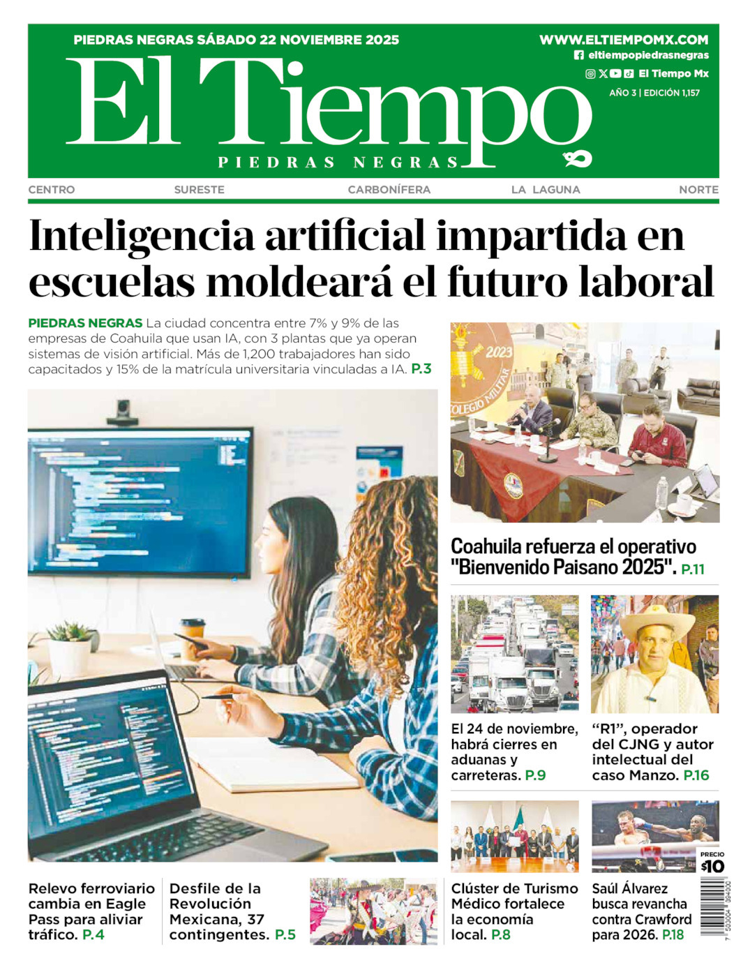 El Tiempo Piedras Negras, edición del sábado 22 de noviembre de 2025