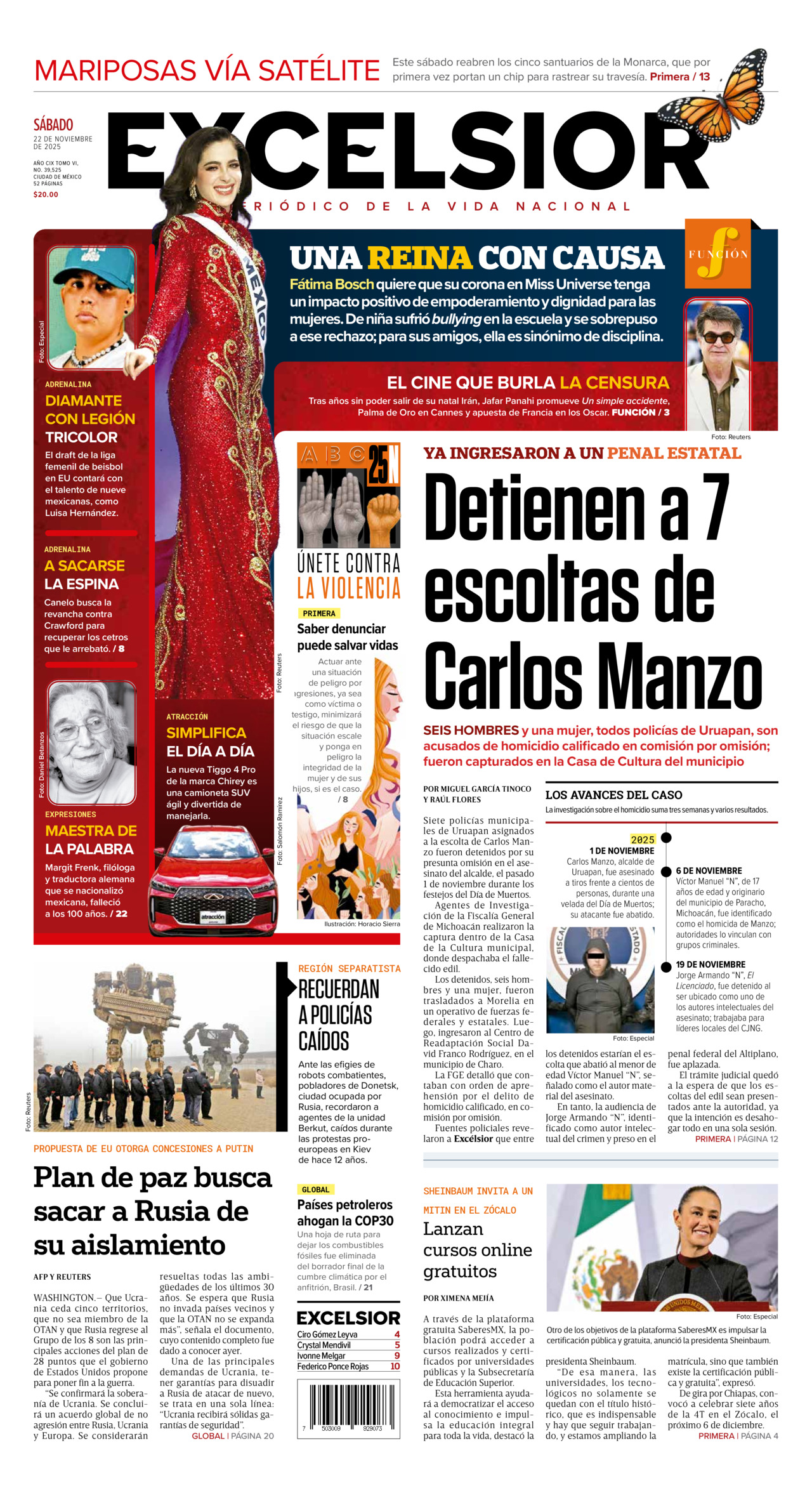 Excelsior, edición del sábado 22 de noviembre de 2025