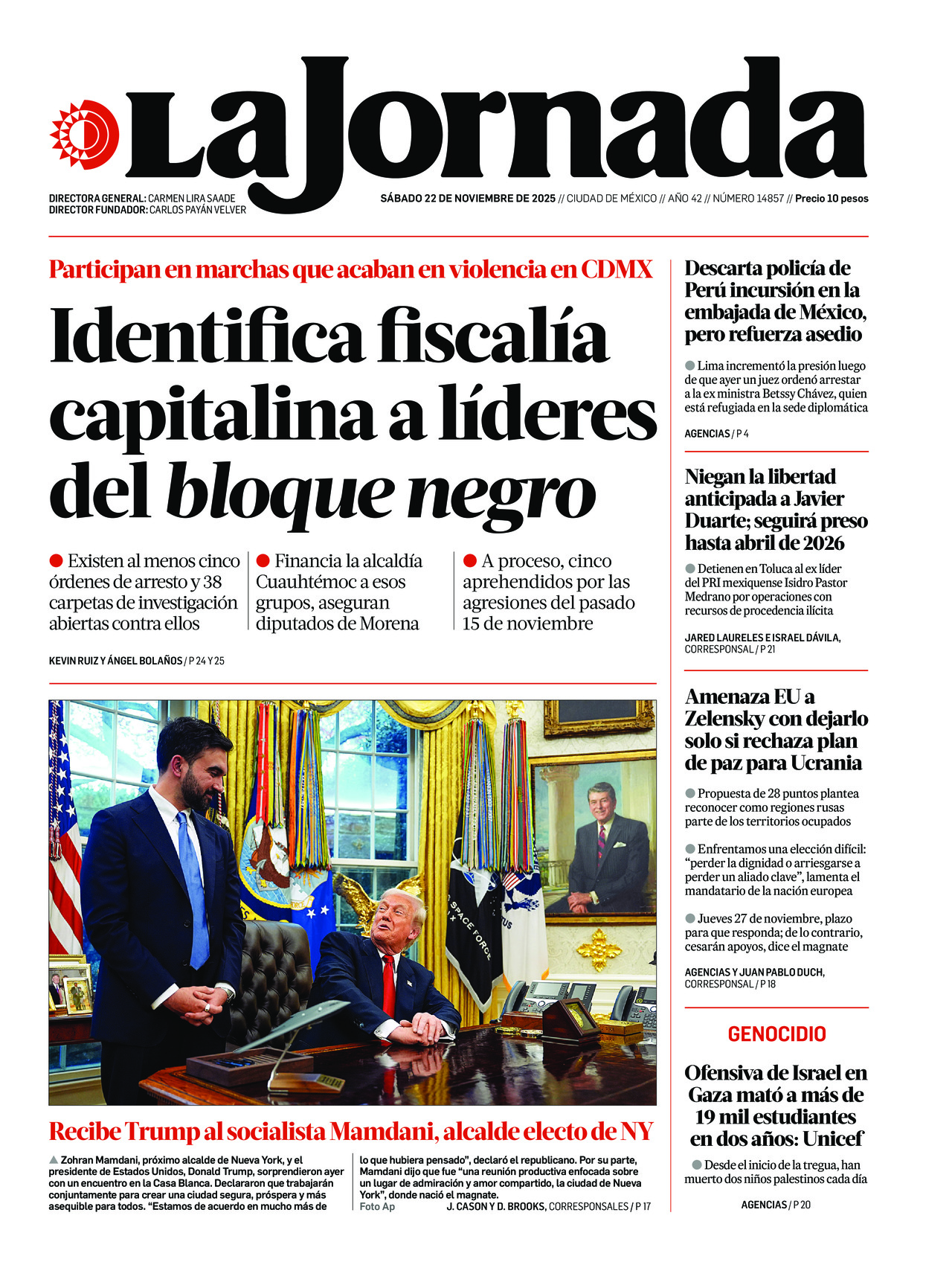 La Jornada, edición del sábado 22 de noviembre de 2025