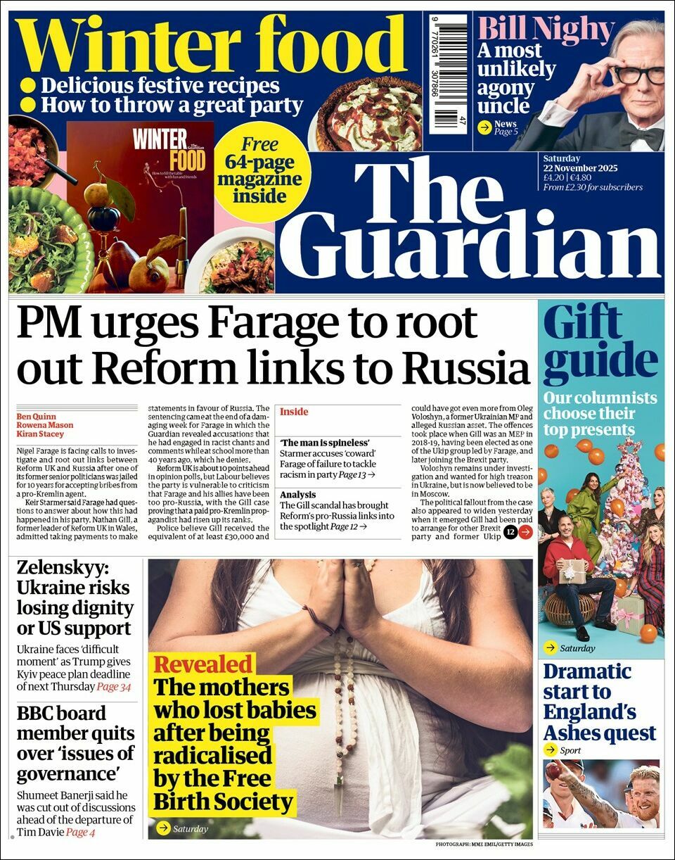 The Guardian, edición del sábado 22 de noviembre de 2025
